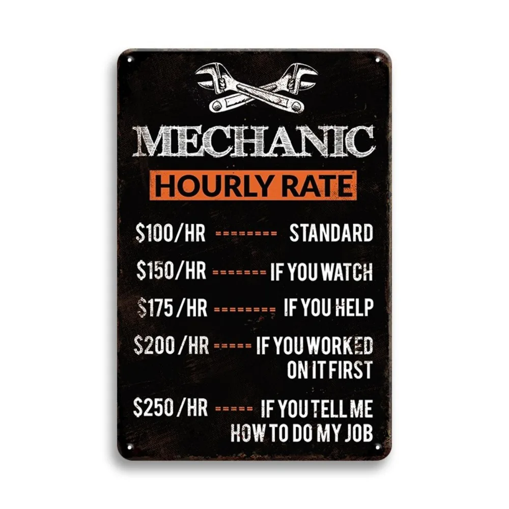 Workshop Tools Hours - Letrero de Metal con tasa horaria