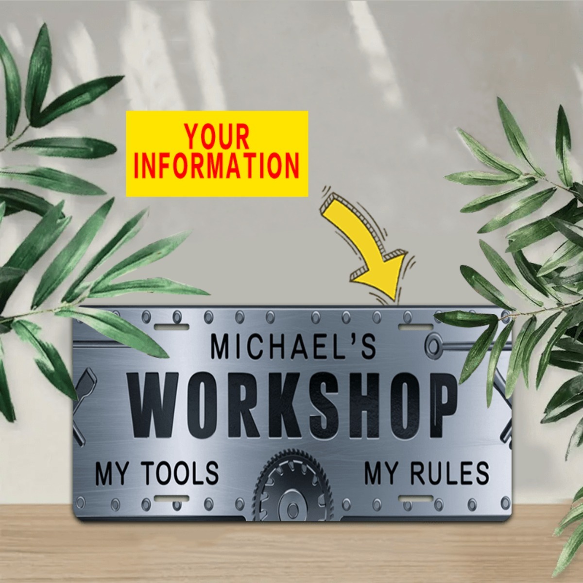 Letrero de Aluminio Personaliz - Workshop Tools With Name reseña y precio