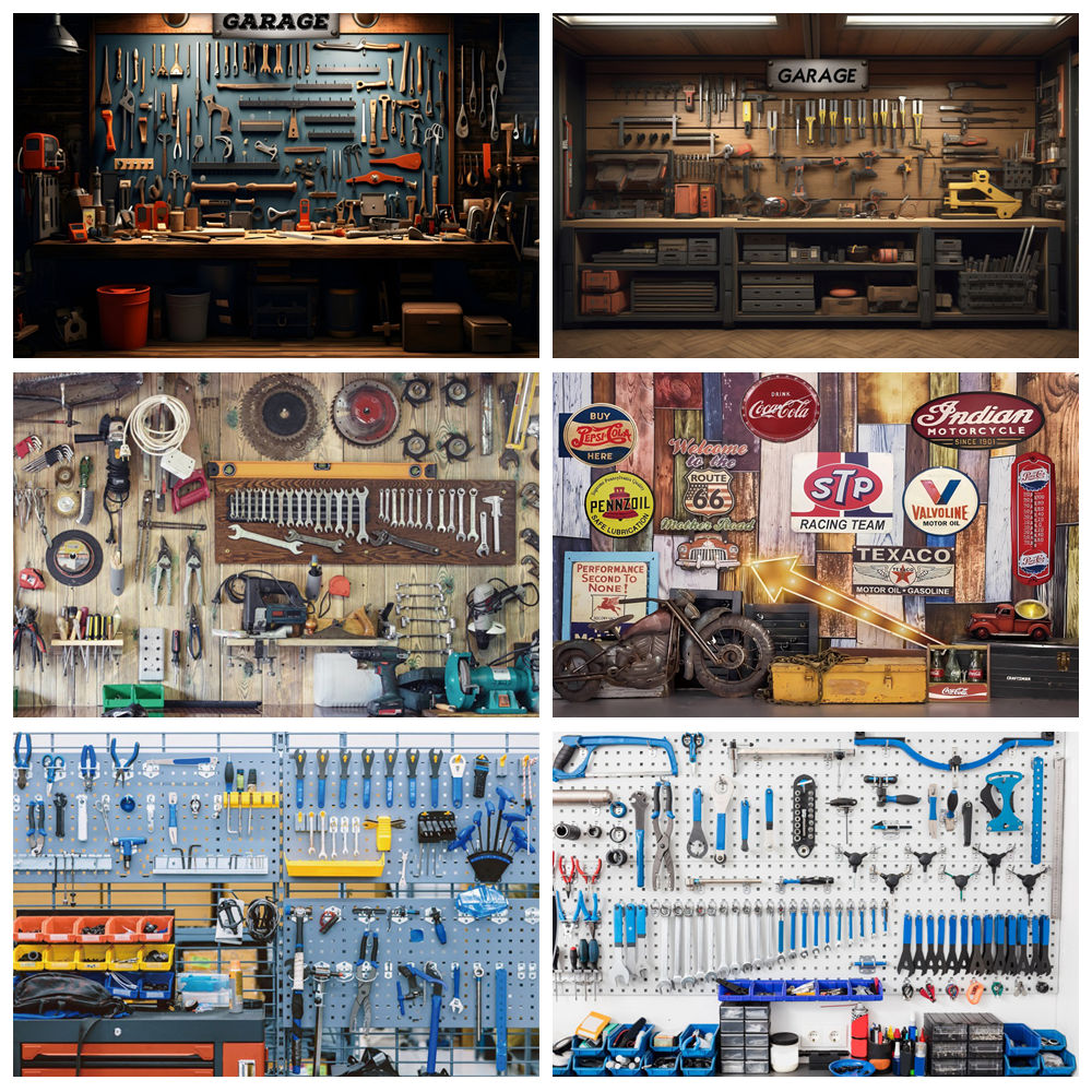 Fondo de garaje Vintage, herra - Workshop Tools Background reseña y precio