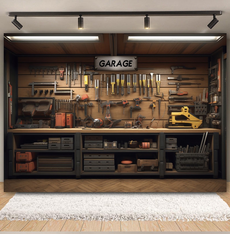 Fondo de garaje Vintage, herra - Workshop Tools Background reseña y precio