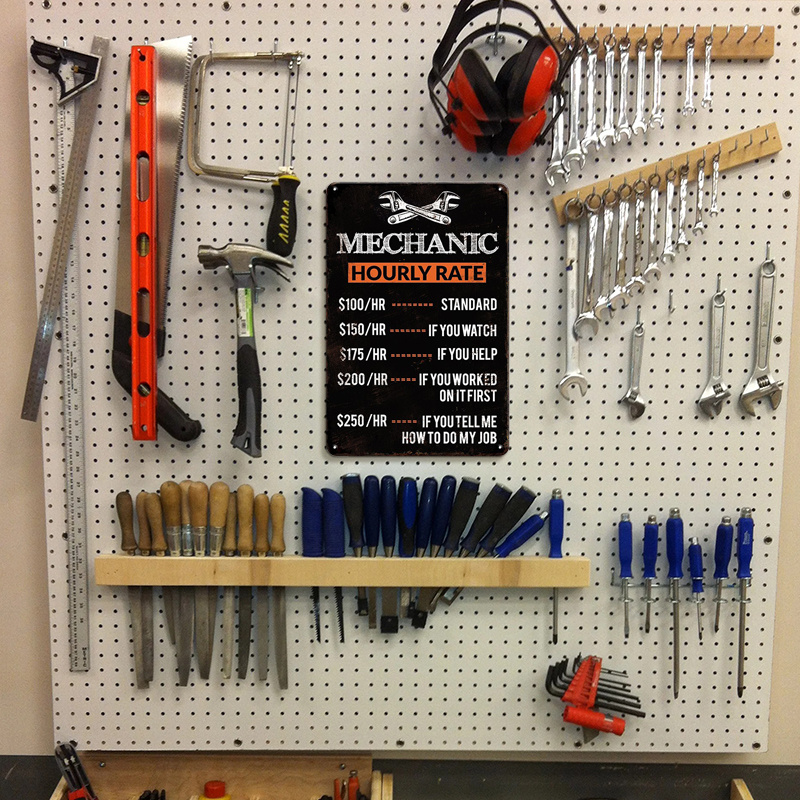 Letrero de estaño de Metal con - Workshop Tools Hours reseña y precio