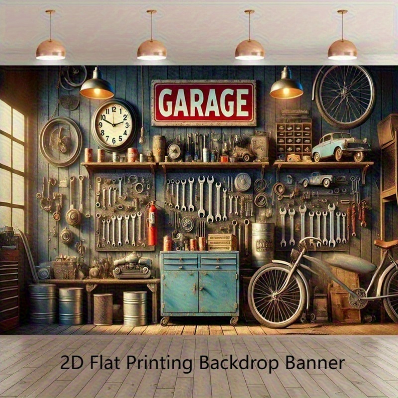 Pancarta Decorativa para Garaj - Workshop Tools Background reseña y precio